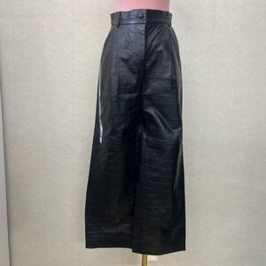 8 BY YOOX Black Croc Embossed Lambskin Leather Wide Leg Pants Womens Size 38